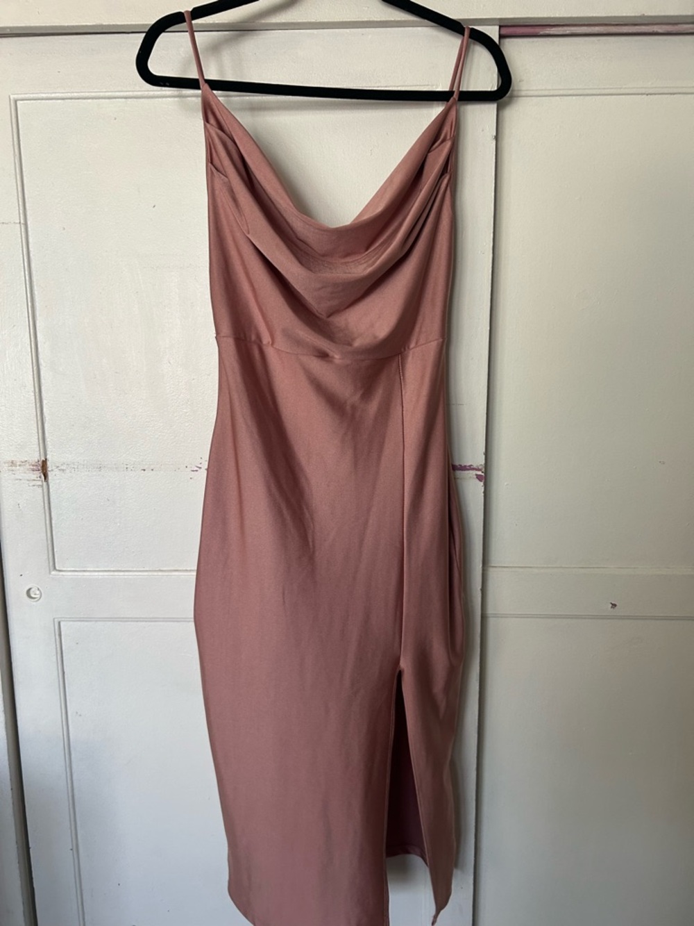 Cowl Neck Slip Midi Dress in Dusty Rose